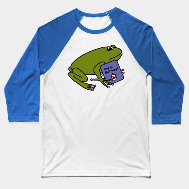 Cute Green Frog with Birthday Greetings Baseball T-Shirt by ellenhenryart